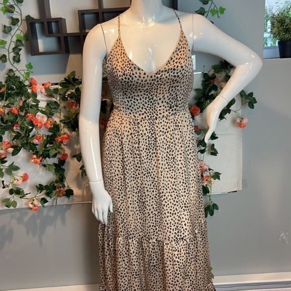 Cupshe Animal Spot Print Tie Back Vneck Lace-up Backless Maxi Slip Dress Size XL - Picture 4 of 13